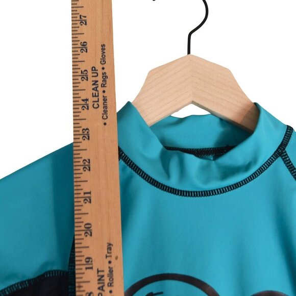 OP Ocean Pacific Surf Shirt Retro S Teal Black Long Sleeve Rashguard Swim Top - Picture 6 of 6